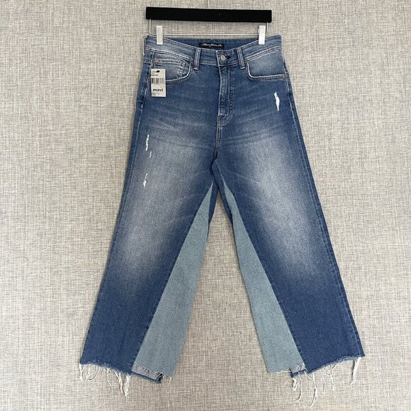 Mavi Jeans Women 27 Blue Elliot High Rise Wide Crop Two Tone Denim New - Picture 2 of 14